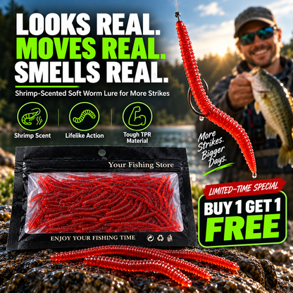 📢📢50% OFF !! ⏰Simulation Earthworm Soft Fishing Lures Shrimp Scented Artificial Worm Baits for Freshwater and Saltwater Pack of 50 or 100