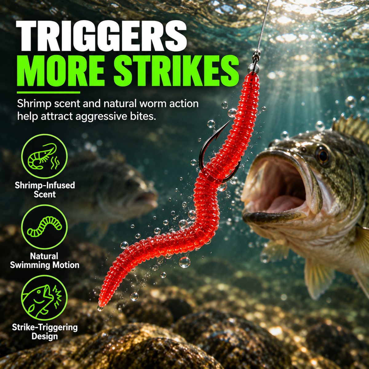 📢📢50% OFF !! ⏰Simulation Earthworm Soft Fishing Lures Shrimp Scented Artificial Worm Baits for Freshwater and Saltwater Pack of 50 or 100