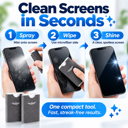 ⏰2-in-1 Screen Cleaner & Microfiber Wipe – Portable & Refillable🧽