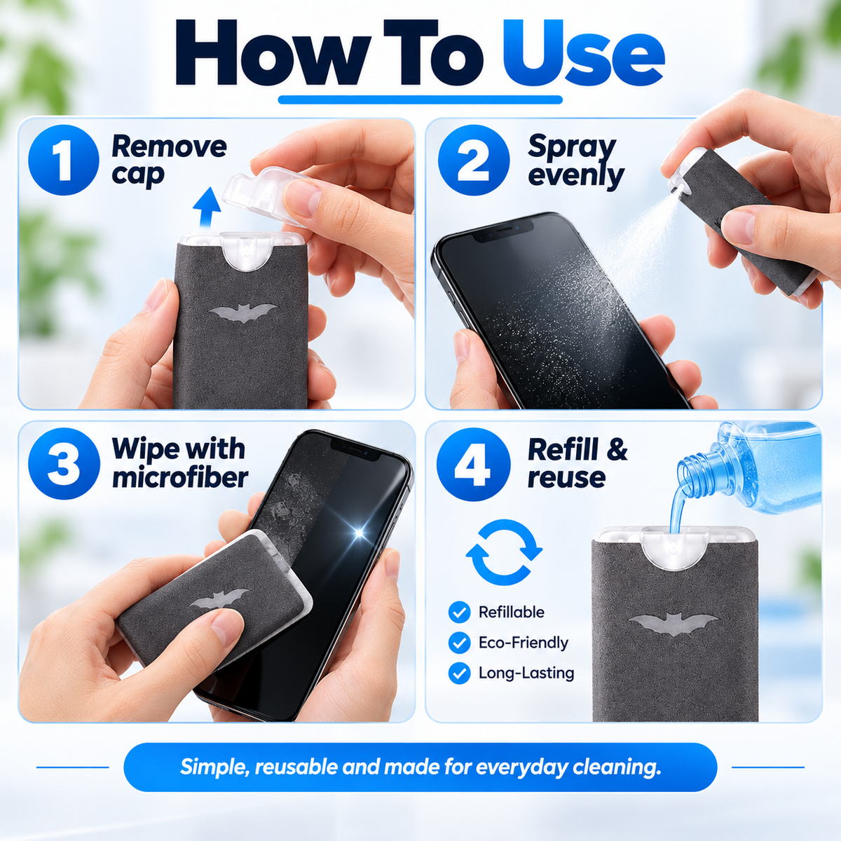 ⏰2-in-1 Screen Cleaner & Microfiber Wipe – Portable & Refillable🧽
