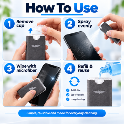 ⏰2-in-1 Screen Cleaner & Microfiber Wipe – Portable & Refillable🧽