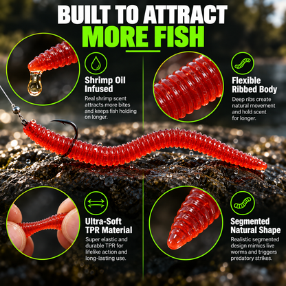 📢📢50% OFF !! ⏰Simulation Earthworm Soft Fishing Lures Shrimp Scented Artificial Worm Baits for Freshwater and Saltwater Pack of 50 or 100