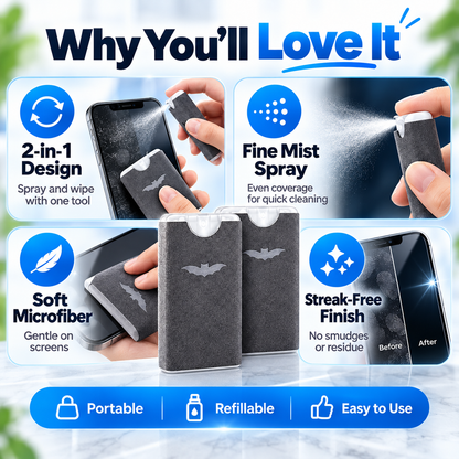 ⏰2-in-1 Screen Cleaner & Microfiber Wipe – Portable & Refillable🧽