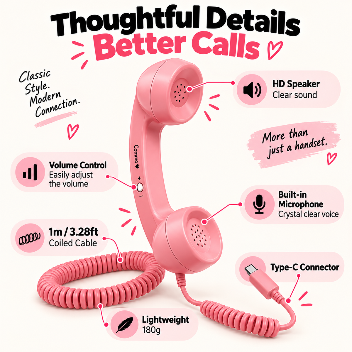 📞 Retro Phone Handset for USB-C Phones – Plug In & Make Calls Fun Again