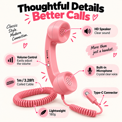 📞 Retro Phone Handset for USB-C Phones – Plug In & Make Calls Fun Again