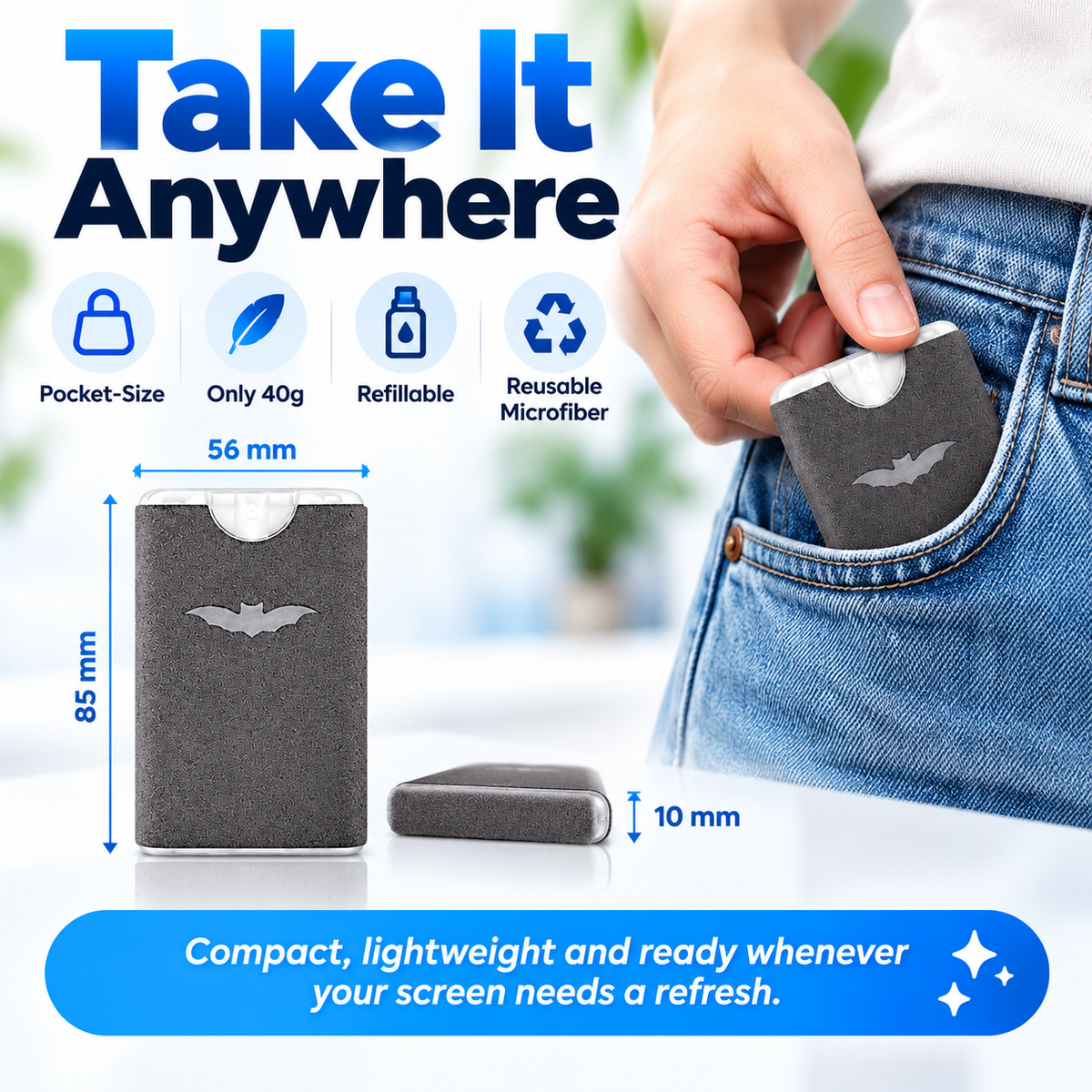 ⏰2-in-1 Screen Cleaner & Microfiber Wipe – Portable & Refillable🧽