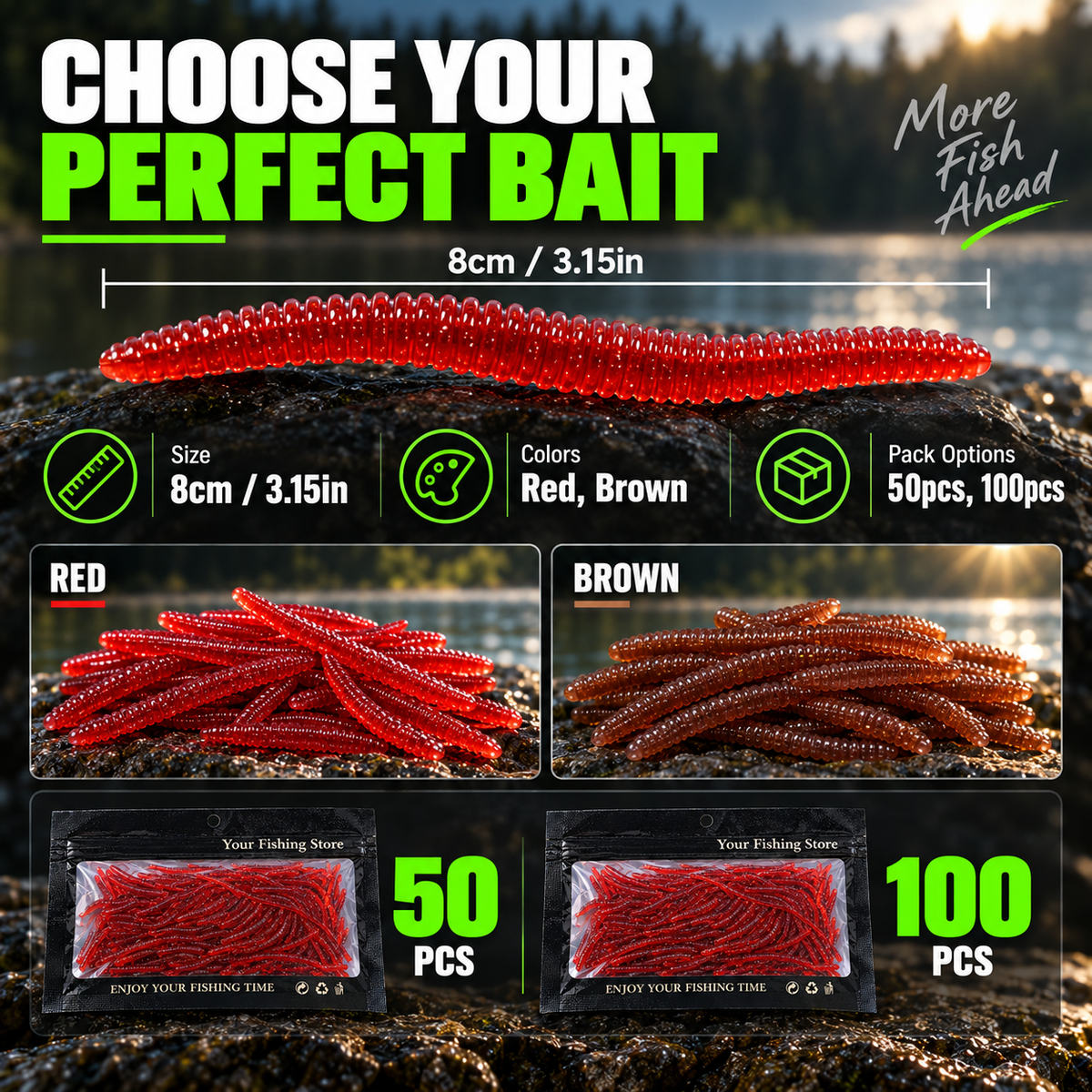 📢📢50% OFF !! ⏰Simulation Earthworm Soft Fishing Lures Shrimp Scented Artificial Worm Baits for Freshwater and Saltwater Pack of 50 or 100